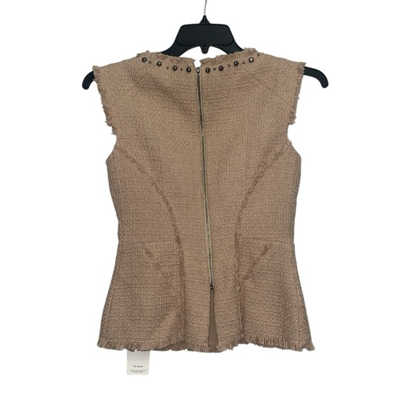 Rebecca Taylor Tweed Peplum Top Size 2 Studded Sleeveless Blush Pink - Picture 3 of 6